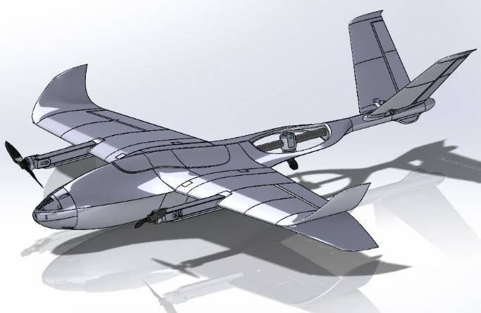 ORCA CAD perspective render showing fixed-wing body and VTOL arms